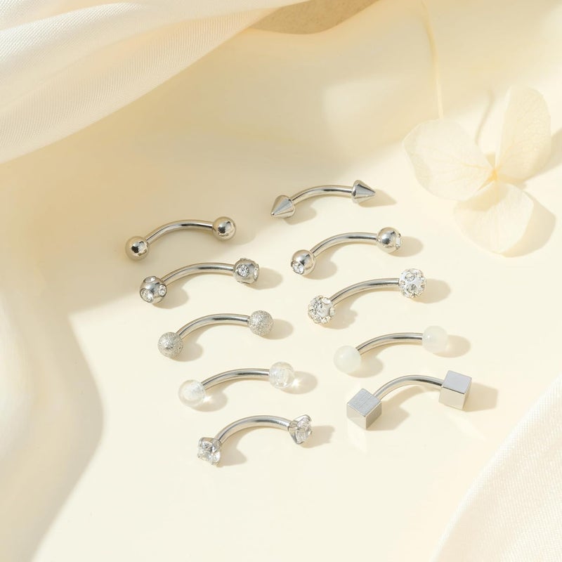 FECTAS 10PCS Eyebrow Rook Piercing Jewelry 16G Earrings Vertical Labret Lip Jewelry Curved Barbell Eyebrow Rings Tiny Small Belly Rings Ear Rook Helix Conch Daith Piercing Jewelry - Image 2
